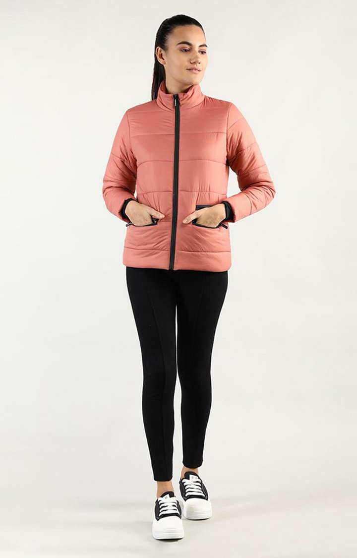 Women's Pink Solid Polyester Bomber Jackets