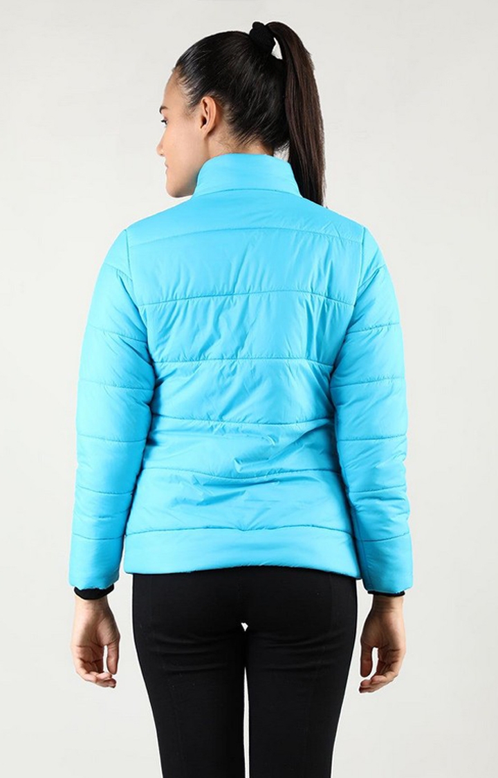 Women's Blue Solid Polyester Bomber Jackets