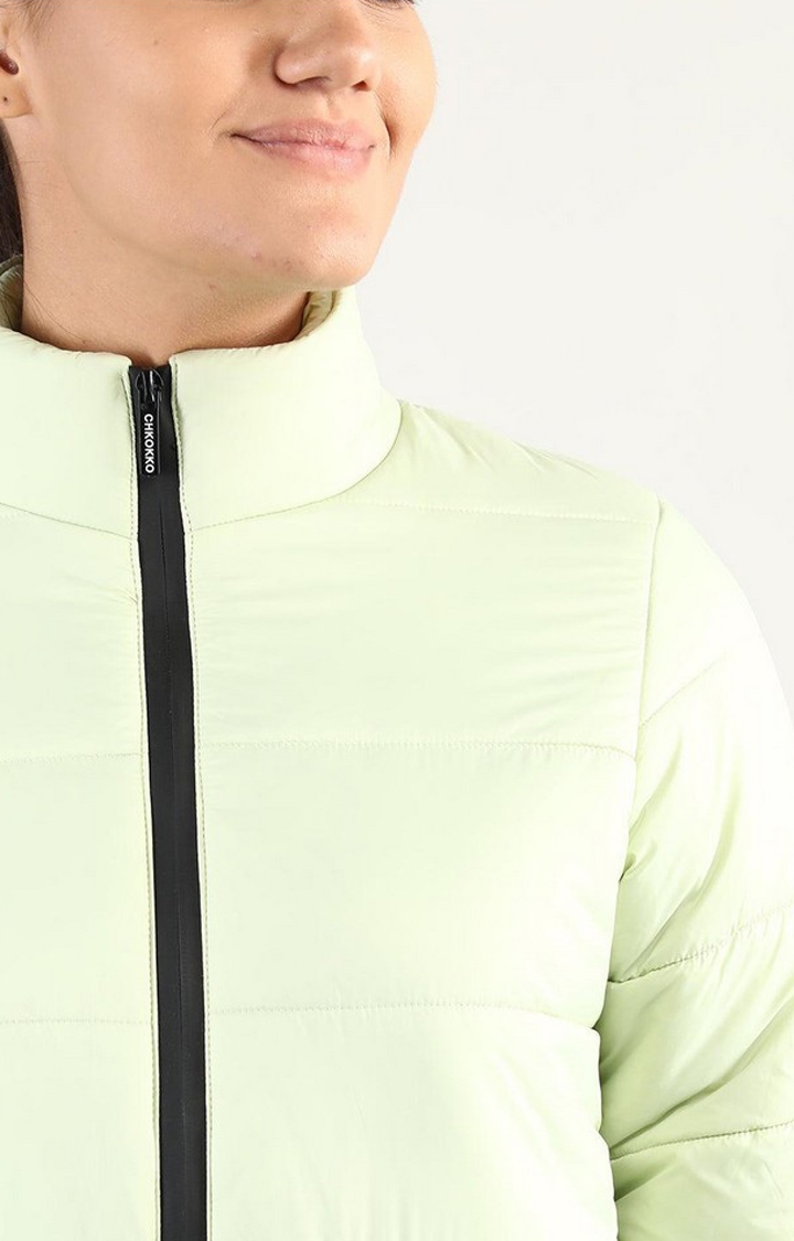 Women's Light Green Solid Polyester Bomber Jackets