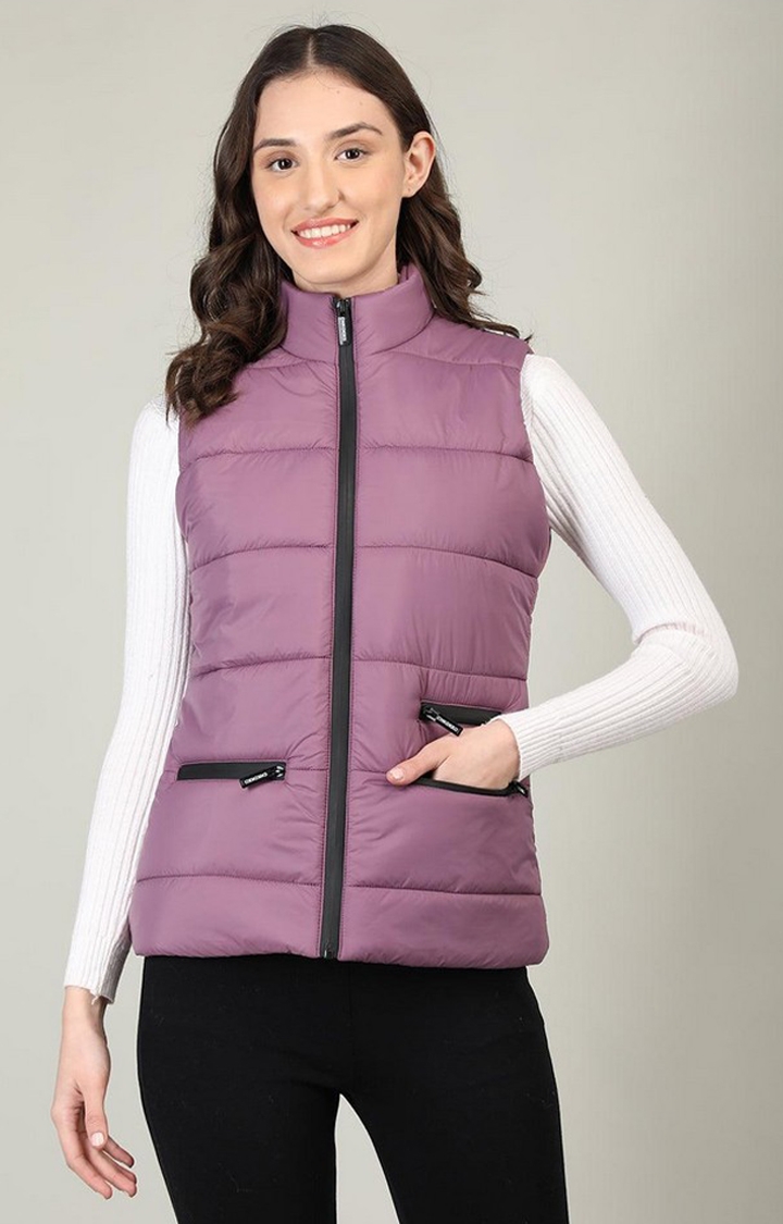 Women's Purple Solid Polyester Gilet