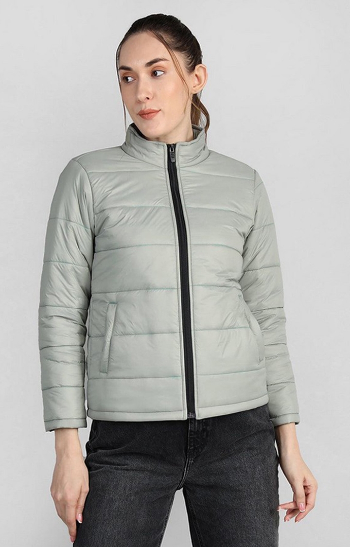 Women's Grey Solid Polyester Bomber Jackets