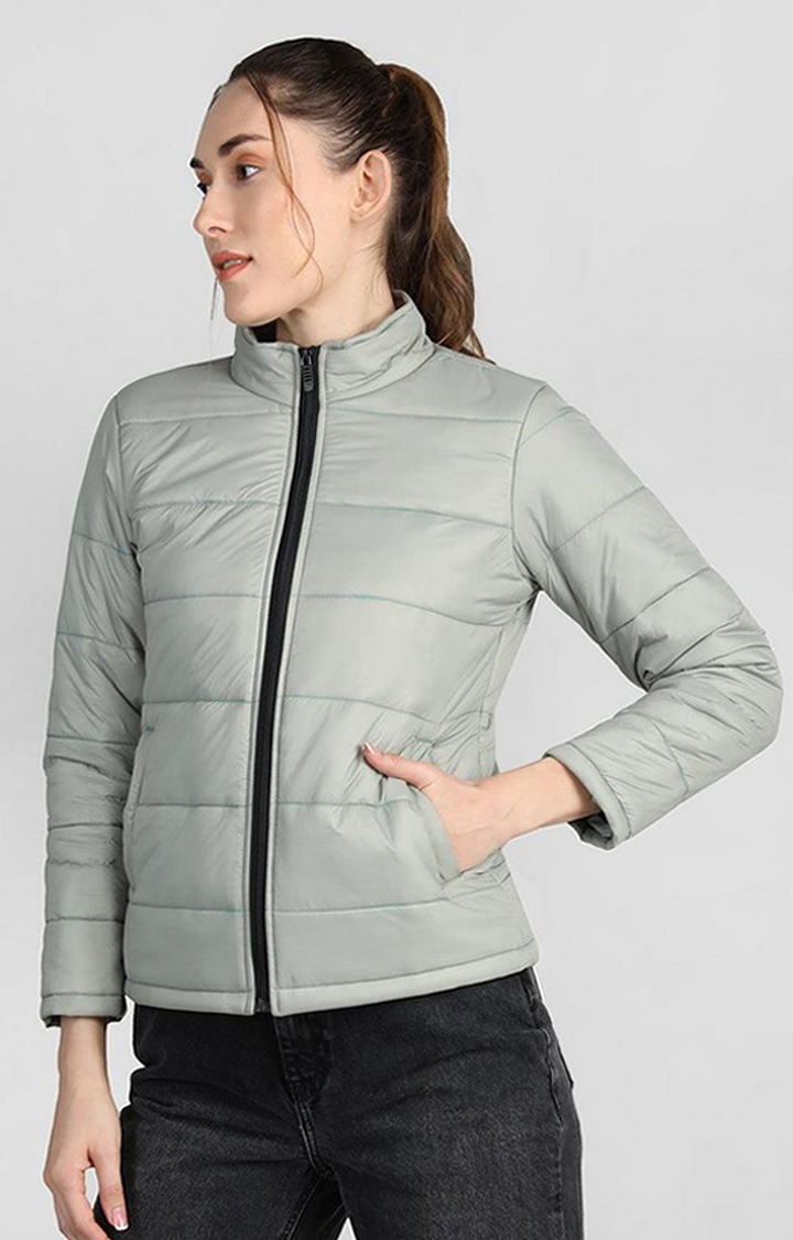 Women's Grey Solid Polyester Bomber Jackets