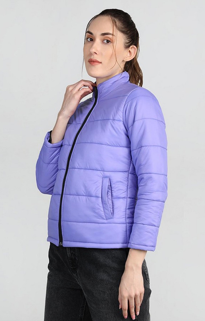 Women's Lavender Solid Polyester Bomber Jackets