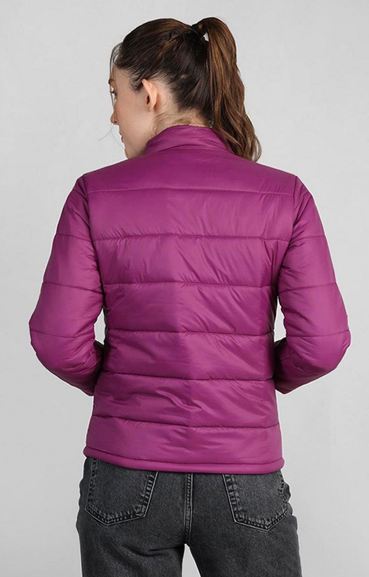 Women's Lavender Solid Polyester Bomber Jackets