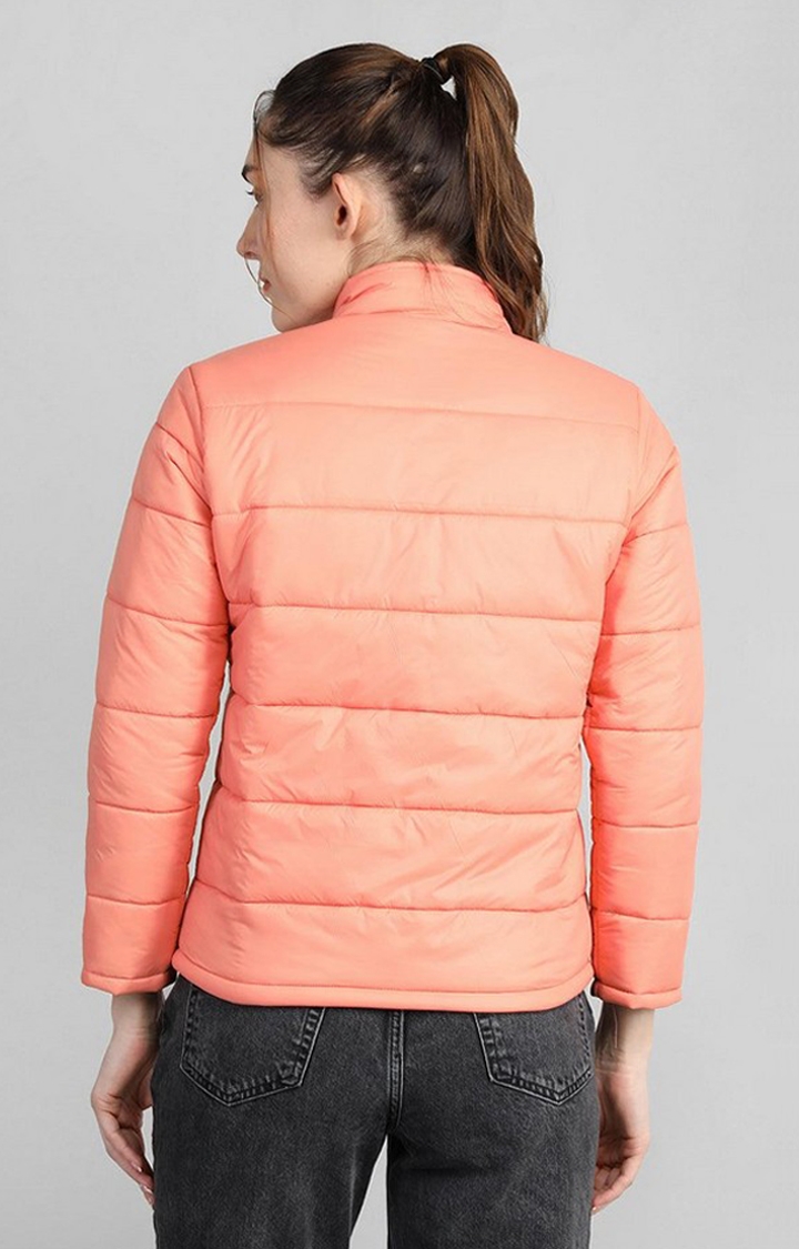 Women's Peach Solid Polyester Bomber Jackets