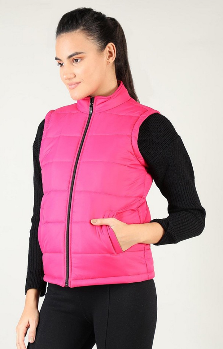 Women's Pink Solid Polyester Gilet