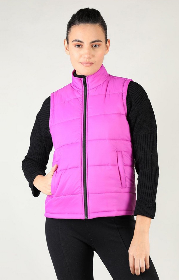 CHKOKKO | Women's Pink Solid Polyester Gilet