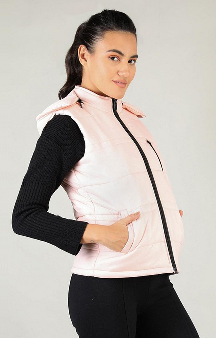 Women's Peach  Solid Polyester Gilet