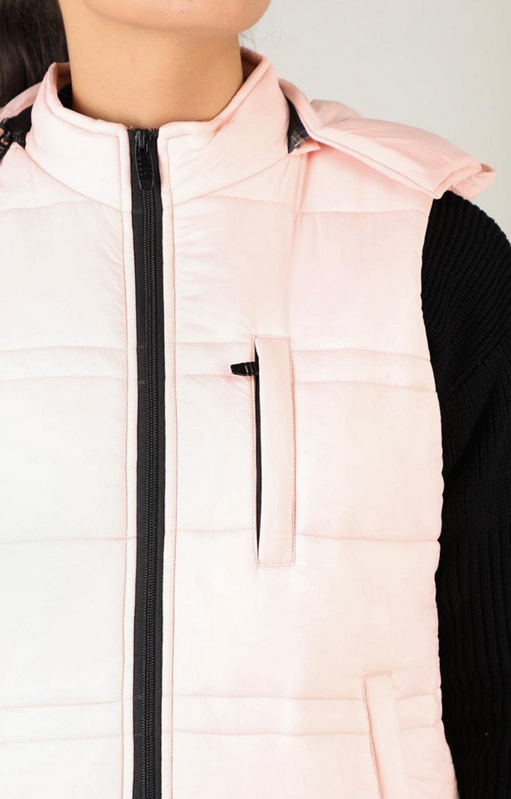 Women's Peach  Solid Polyester Gilet