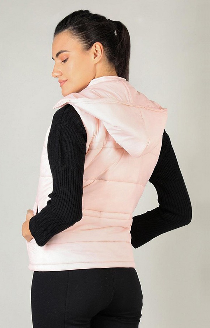 Women's Peach  Solid Polyester Gilet