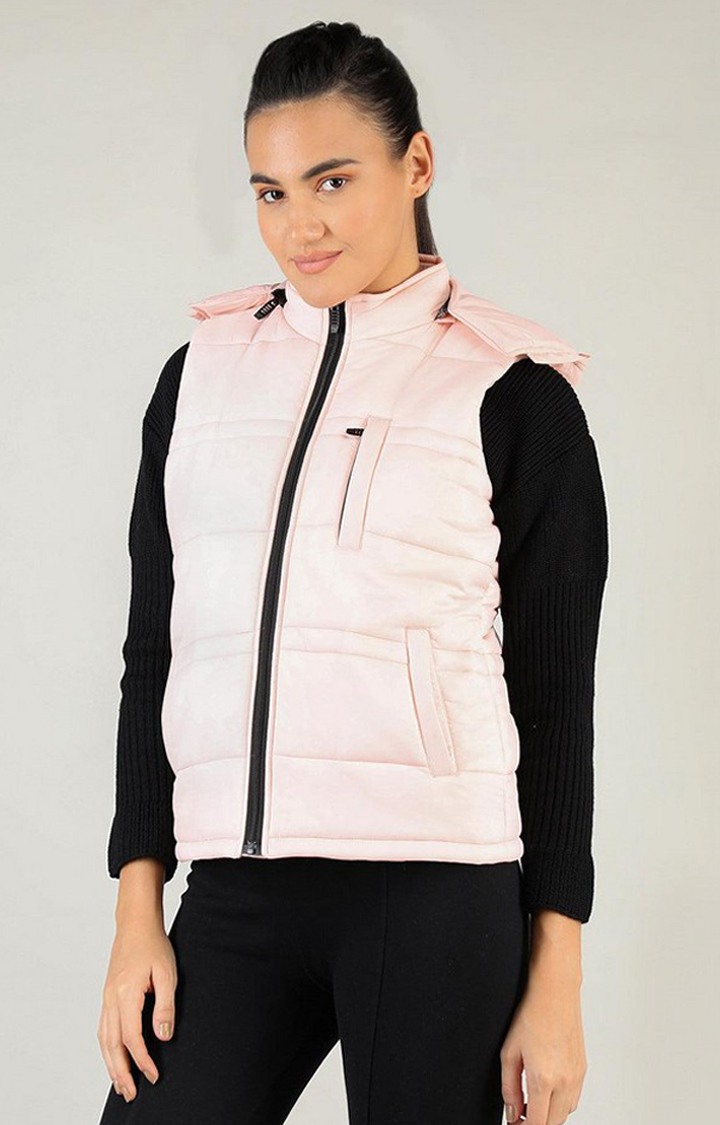 Women's Peach  Solid Polyester Gilet