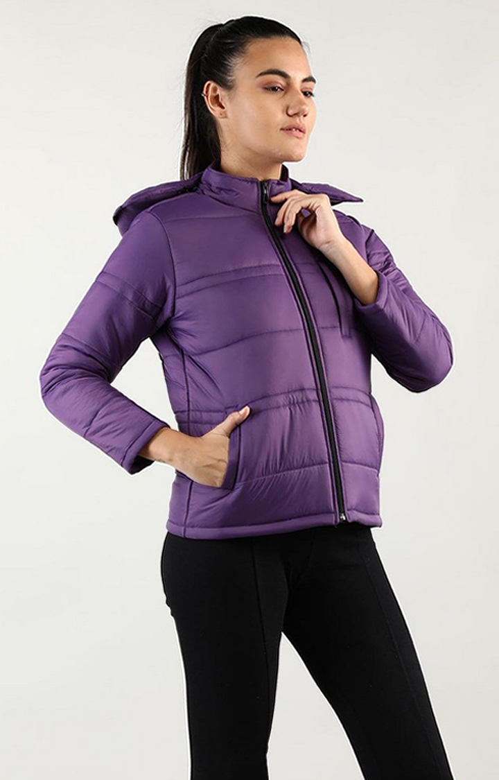 Women's Purple Solid Polyester Bomber Jackets