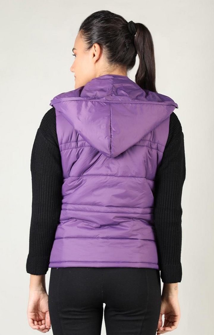 Women's Purple Solid Polyester Gilet