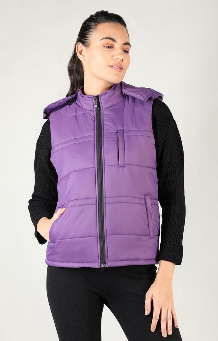 CHKOKKO | Women's Purple Solid Polyester Gilet