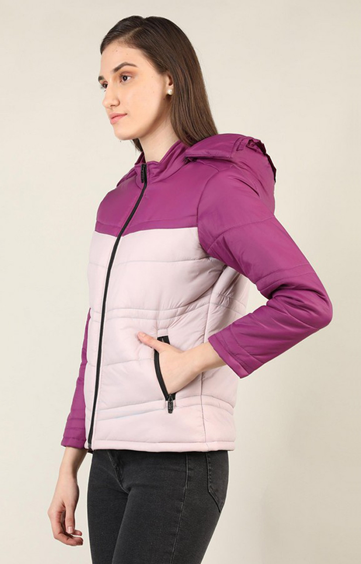 Women's Pink & Wine Colourblocked Polyester Bomber Jackets