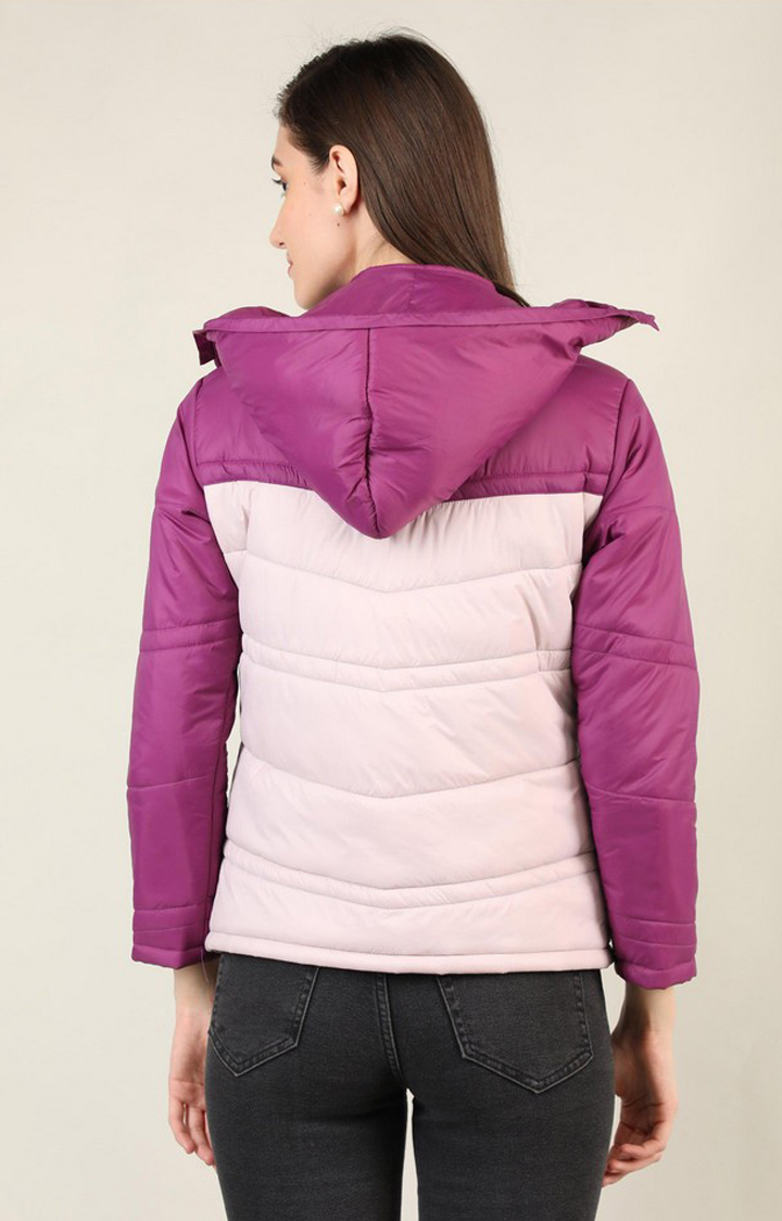 Women's Pink & Wine Colourblocked Polyester Bomber Jackets