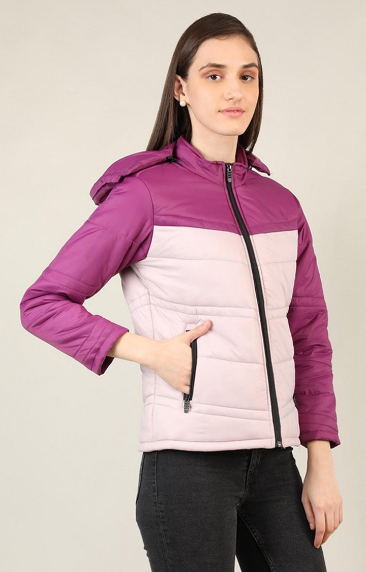 Women's Pink & Wine Colourblocked Polyester Bomber Jackets