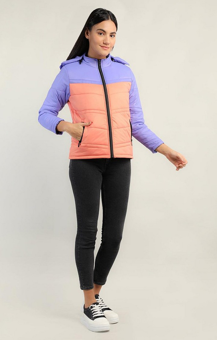 Women's Peach & Purple Colorblocked Polyester Bomber Jackets