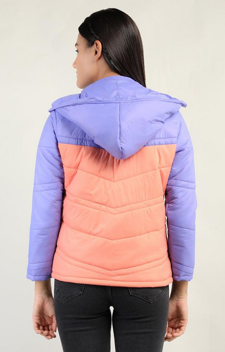 Women's Peach & Purple Colorblocked Polyester Bomber Jackets