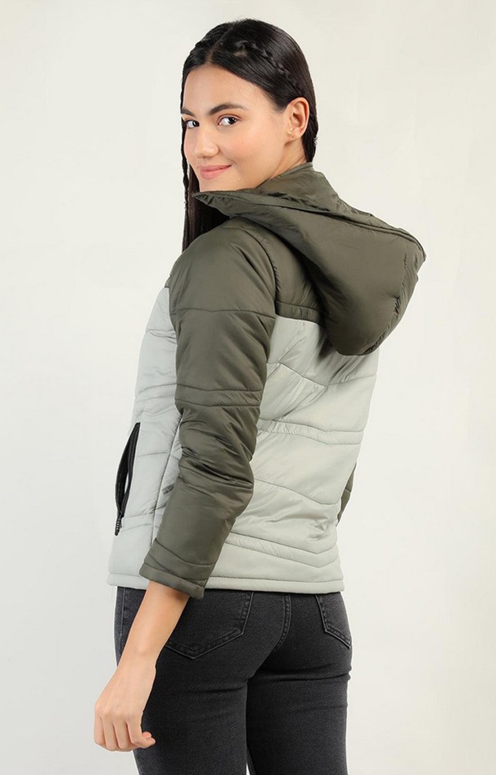 Women's Olive Green Colorblocked Polyester Bomber Jackets
