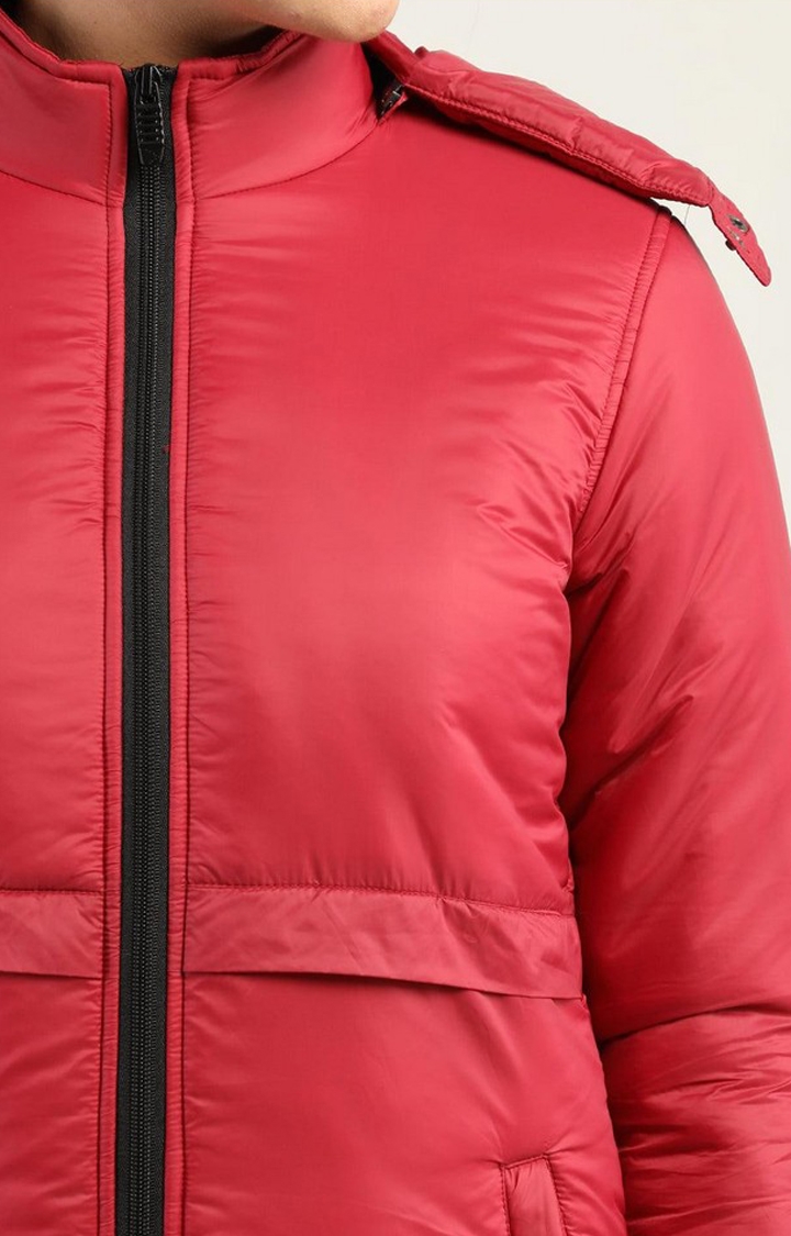 Women's Red Solid Polyester Bomber Jackets