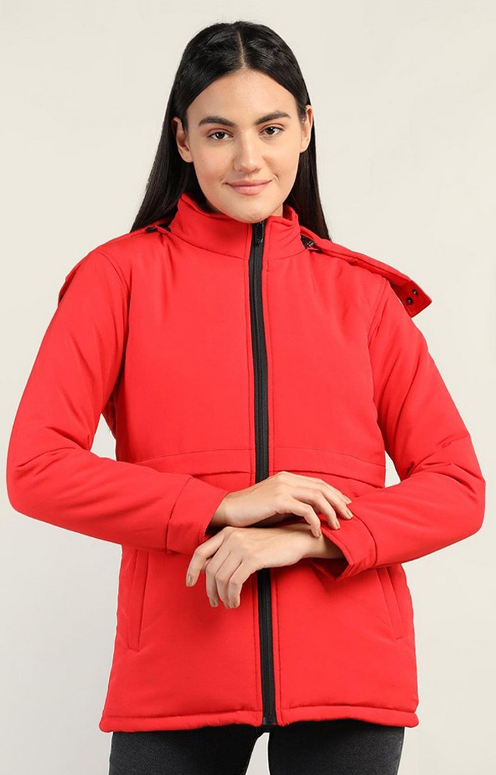 CHKOKKO | Women's Red Solid Polyester Bomber Jackets