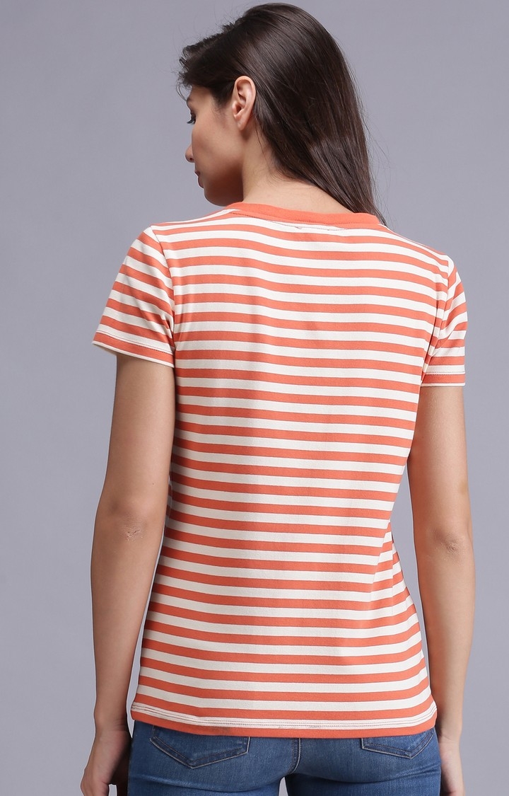 UrGear | UrGear Striped Women V-Neck Orange and White T-Shirt 3