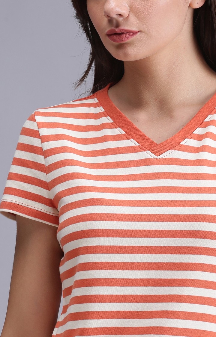 UrGear | UrGear Striped Women V-Neck Orange and White T-Shirt 4