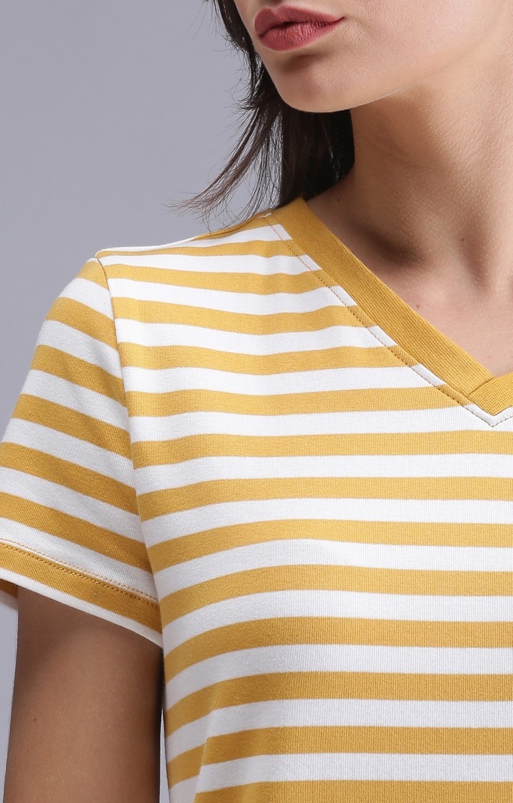 UrGear | UrGear Striped Women V-Neck Yellow and White T-Shirt 4
