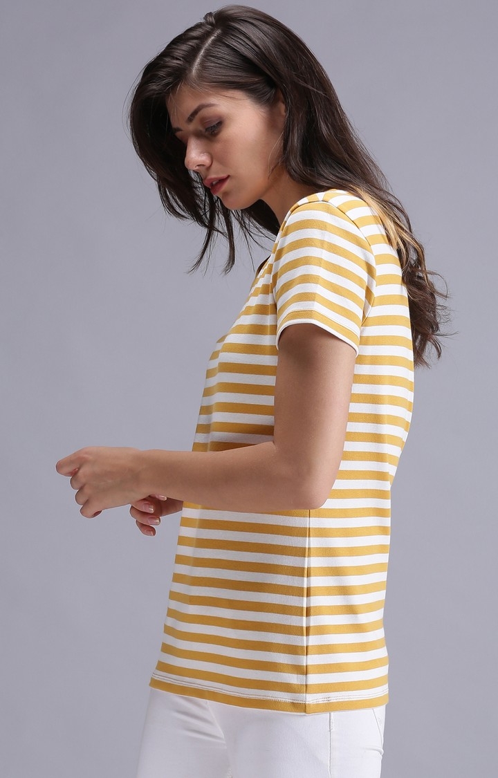 UrGear | UrGear Striped Women V-Neck Yellow and White T-Shirt 2