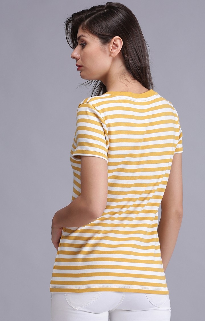 UrGear | UrGear Striped Women V-Neck Yellow and White T-Shirt 3