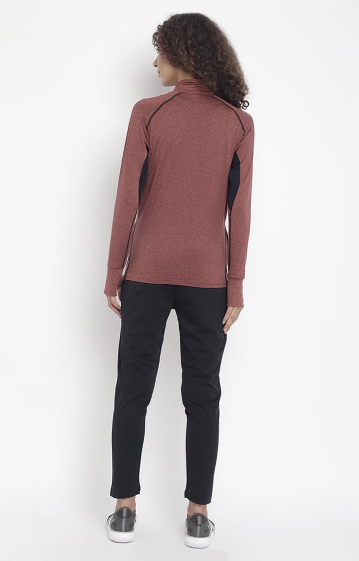 Women's Rust and Black Melange Textured Polyester Tracksuit