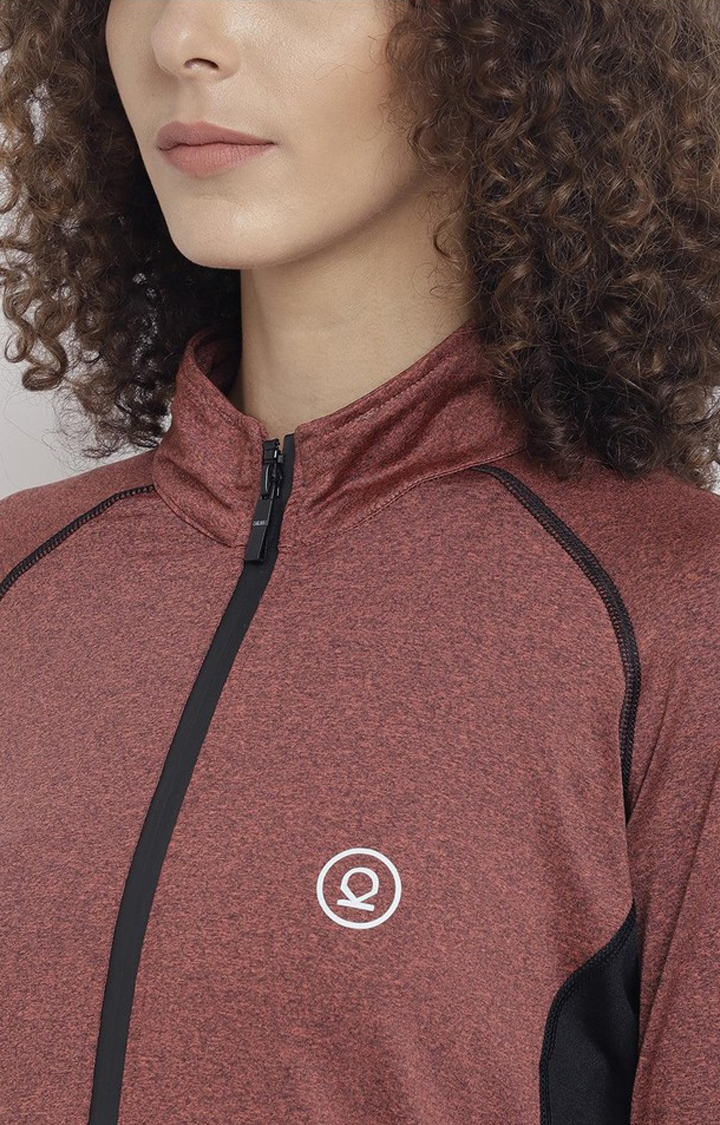 Women's Rust and Black Melange Textured Polyester Tracksuit