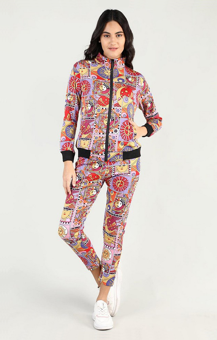 Women's Multicolor Printed Polyester Tracksuit