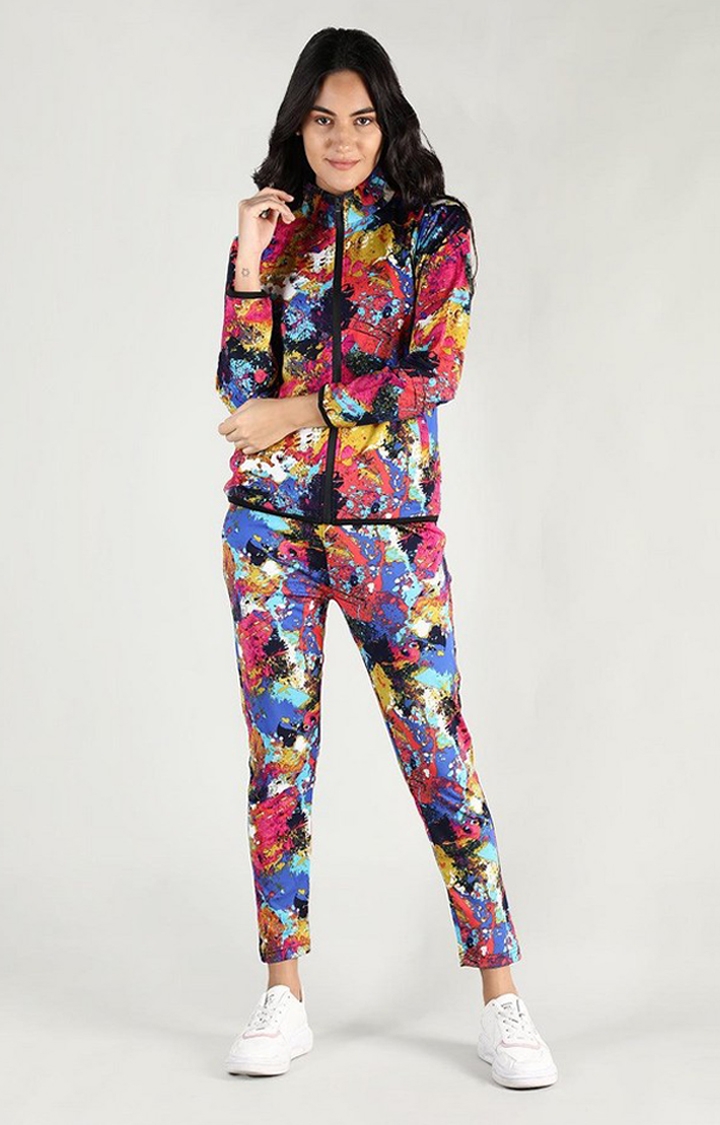 CHKOKKO | Women's Multicolor Printed Polyester Tracksuit