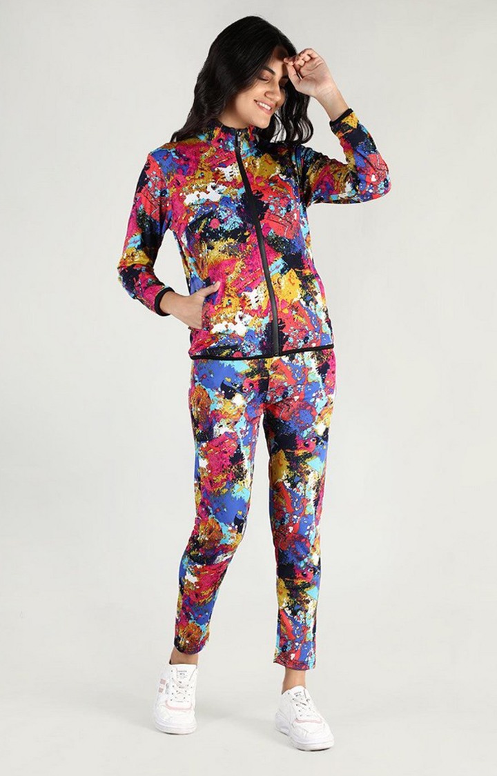 Women's Multicolor Printed Polyester Tracksuit