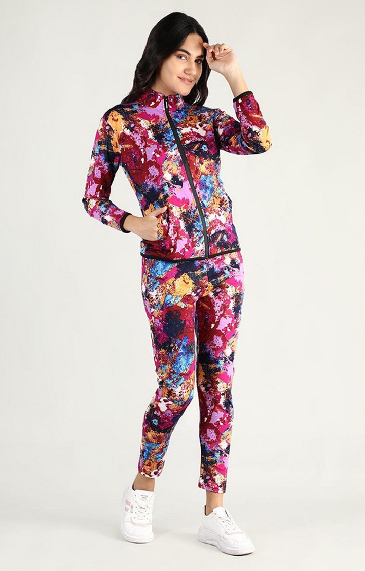 Women's Multicolor Printed Polyester Tracksuit