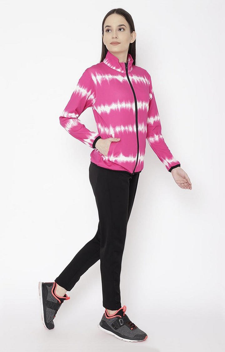 Women's Pink and White Tie Dye Polyester Tracksuit