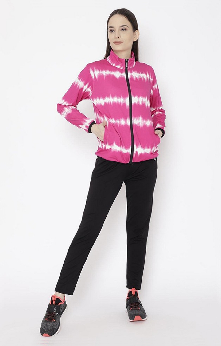 CHKOKKO | Women's Pink and White Tie Dye Polyester Tracksuit
