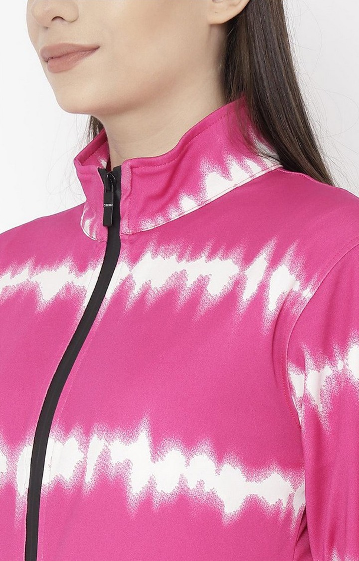 Women's Pink and White Tie Dye Polyester Tracksuit