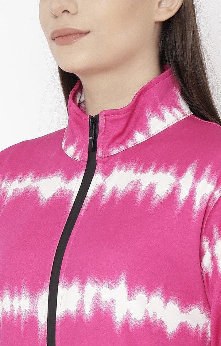 Women's Pink and White Tie Dye Polyester Tracksuit