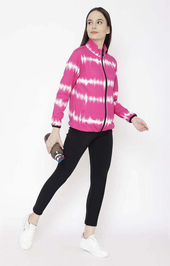 Women's Pink and White Tie Dye Polyester Tracksuit