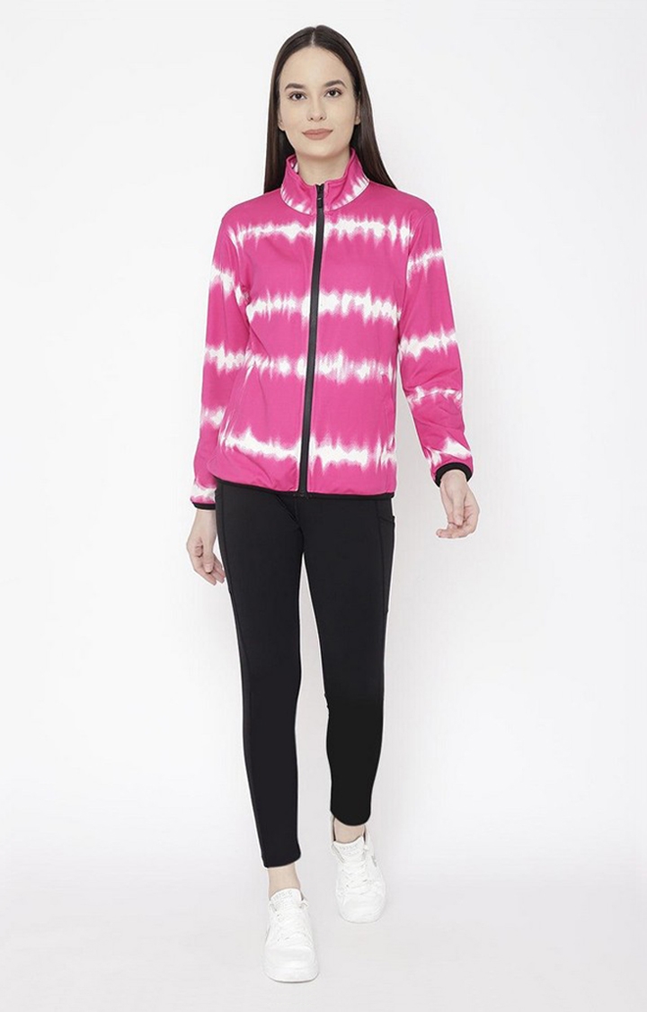 CHKOKKO | Women's Pink and White Tie Dye Polyester Tracksuit