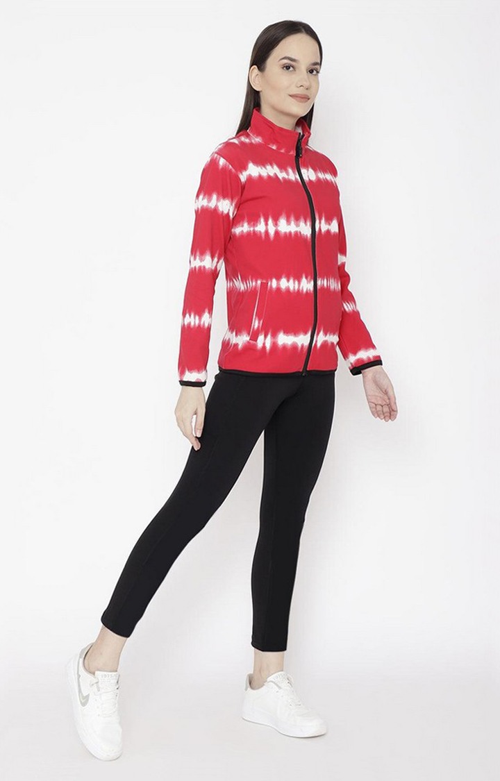 Women's Red and White Tie Dye Polyester Tracksuit