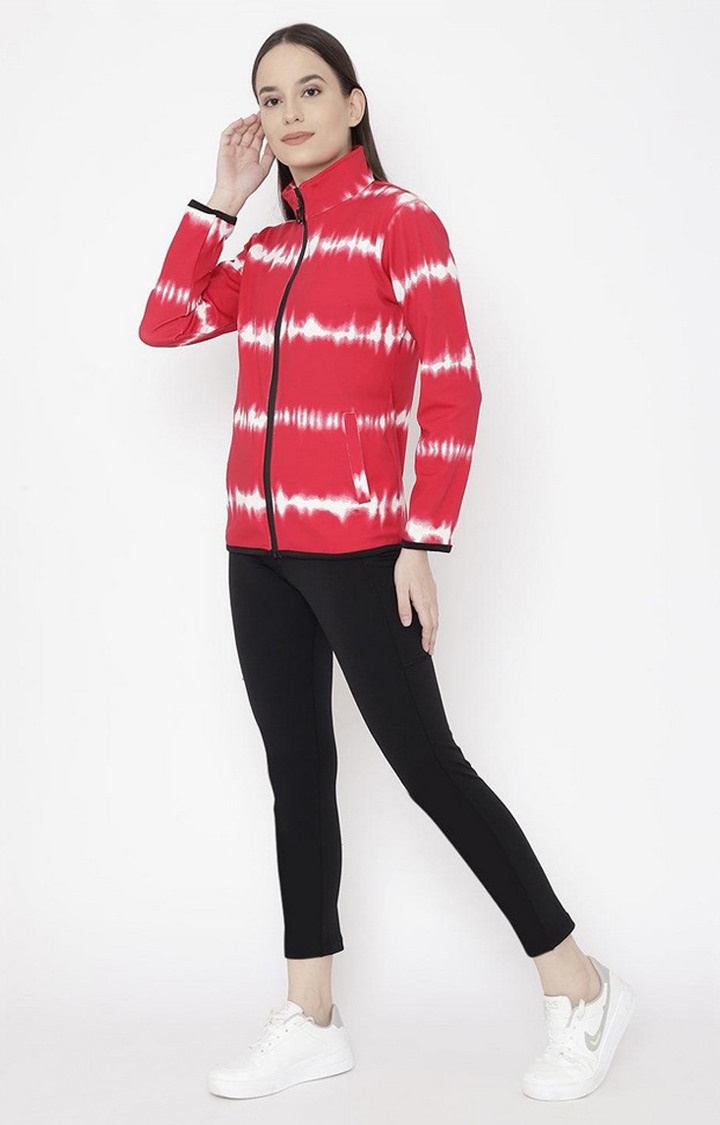 Women's Red and White Tie Dye Polyester Tracksuit