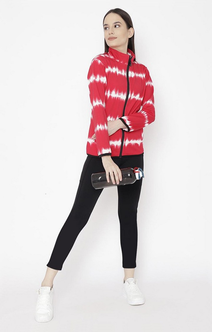 Women's Red and White Tie Dye Polyester Tracksuit