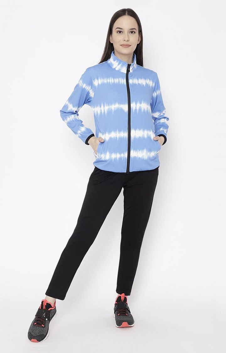 Women's Blue and White Tie Dye Polyester Tracksuit