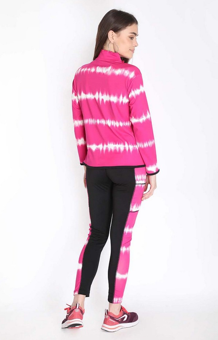 Women's Pink and White Tie Dye Polyester Tracksuit