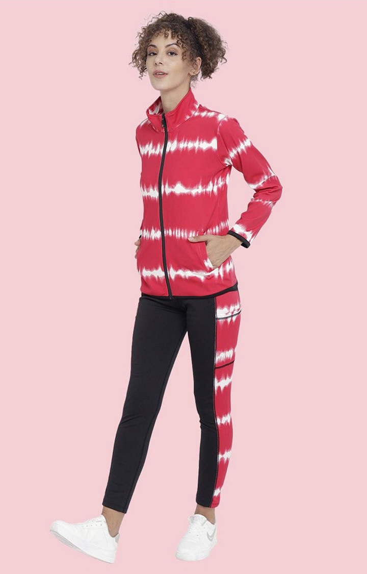 Women's Red and White Tie Dye Polyester Tracksuit