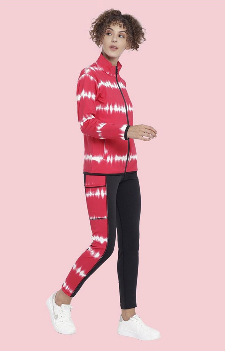 Women's Red and White Tie Dye Polyester Tracksuit